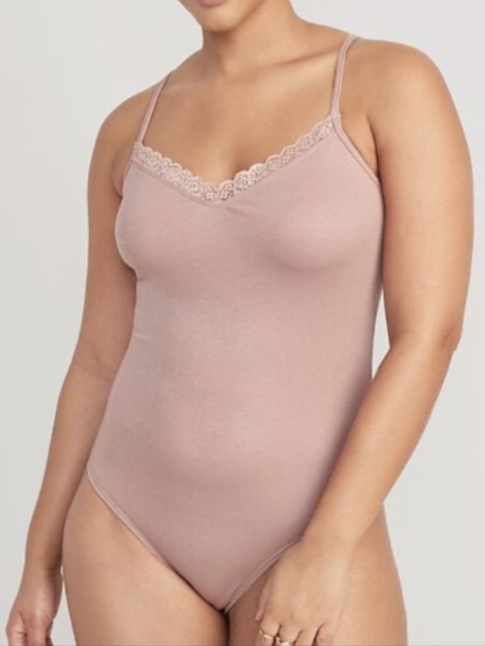 NWOT Old Navy Tan Rib Knit Lace-Trim V-Neck Bodysuit, size XL